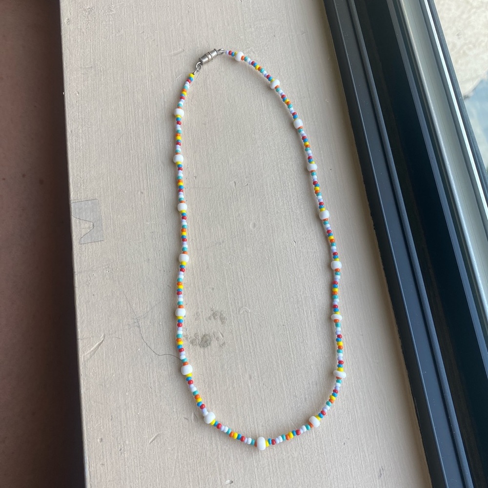 Rainbow handmade beaded necklace